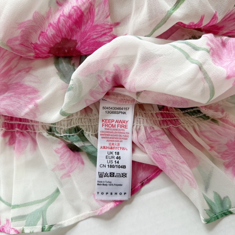 TopShop Off The Shoulder Smock Blouse In Floral Print Size 14 - Picture 8 of 9